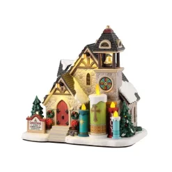 Lemax Edifici Illuminati|Novità Lemax Natale 2025*Candlelight Church con Alimentatore 4.5V Cod. 55310