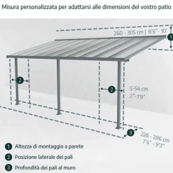 Canopia Pergole*Feria Pergola Addossata in Alluminio 3X8.5 m Grigio