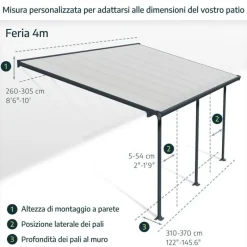 Canopia Pergole*Olympia Pergola Addossata in Alluminio 3X3 m Grigio
