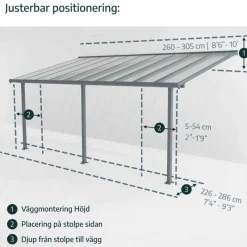 Canopia Pergole*Sierra Pergola Addossata in Alluminio 3X10.4 m Grigio