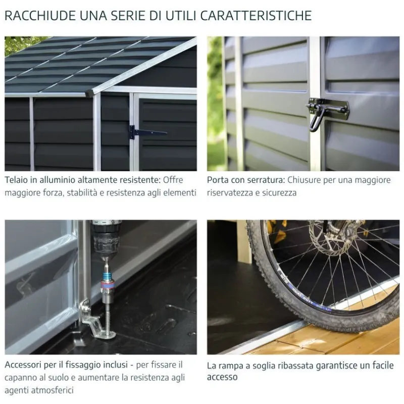 Canopia Casette Da Giardino Grandi*Yukon Casetta Da Giardino in Policarbonato 643X332X252 cm Grigio Pavimento Incluso