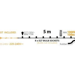 Lotti Luci Di Natale|Luci Di Natale*Catena Party Light con 8 Portalampada E27 5m Prolungabile