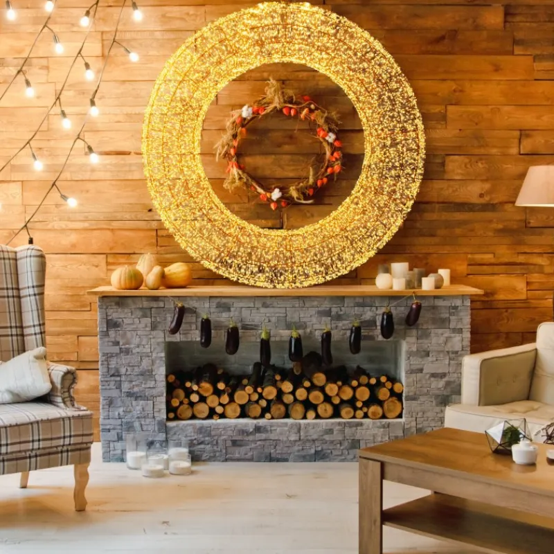 Lotti Luci Di Natale|Luci Di Natale*Corona 3D Marrone Ø 110cm HDM 15000 MicroLED BIANCO CALDO e BIANCO FREDDO