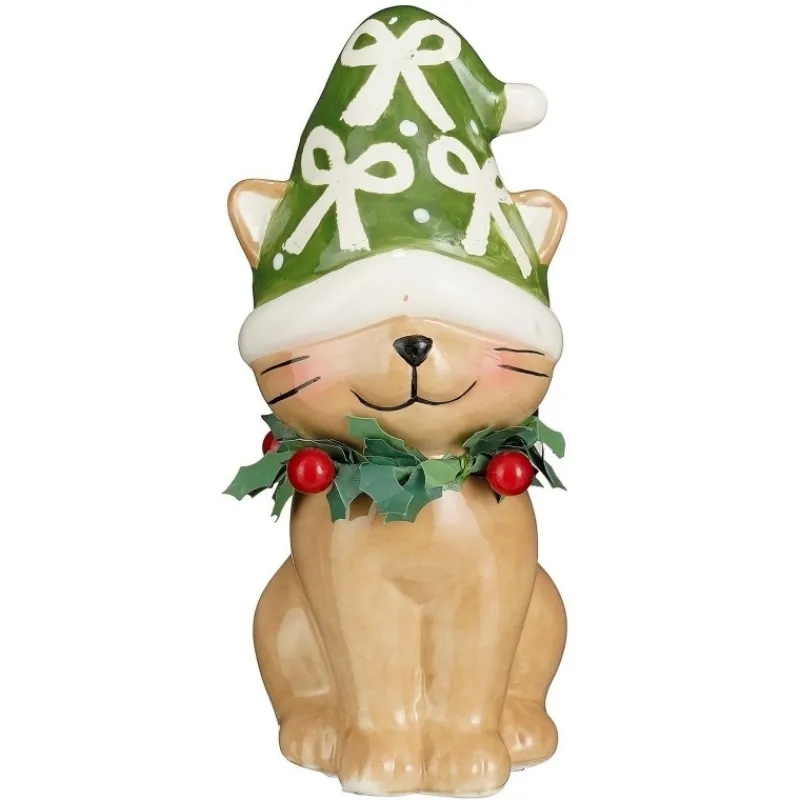 Edelman Complementi D'Arredo|Oggetti Per La Tavola*Decorazione Gatto sorridente con Cappello Verde