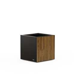 Herstera Fioriere In Metallo Herstera*Fioriera Cubo DECO PLANTER in Metallo colore Nero e Legno 50x50x50 cm