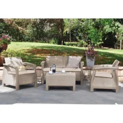Keter Divani E Set Da Giardino|Divani E Set Da Giardino*Set Lounge CORFU' Cappuccino Divano + 2 Poltrone + Tavolino Aperto