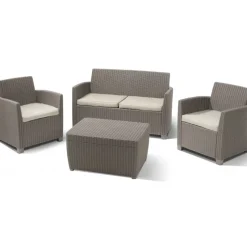 Keter Divani E Set Da Giardino|Divani E Set Da Giardino*Set Lounge MIA Cappuccino Divano + 2 Poltrone + Tavolino Contenitore
