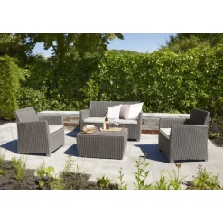 Keter Divani E Set Da Giardino|Divani E Set Da Giardino*Set Lounge MIA Cappuccino Divano + 2 Poltrone + Tavolino Contenitore
