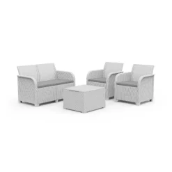Keter Sedie E Poltrone Da Giardino|Sedie E Poltrone Da Giardino*Set 2 Poltrone + Divano + Tavolino contenitore ROSALIE LOUNGE Bianco