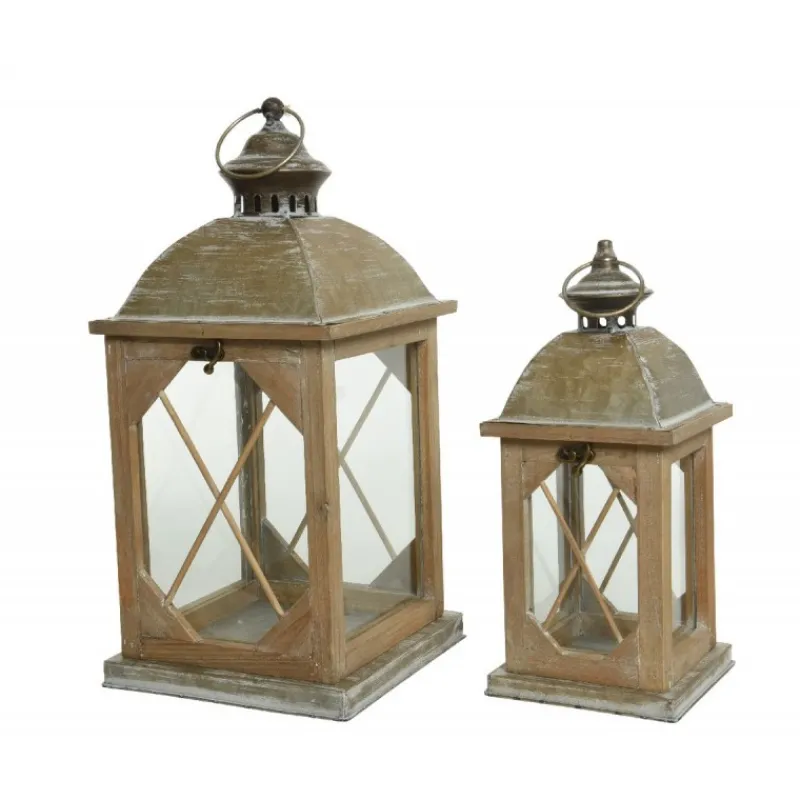 Kaemingk Lanterne|Complementi D'Arredo*Lanterna in legno con vetro Media dim 14x14x32 cm. Pezzo Singolo