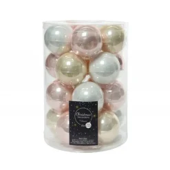 Kaemingk Palline Di Natale|Addobbi Per Albero Di Natale*Palline di Natale in vetro da appendere 6 cm Bianco, Oro e Rosa. Set 20