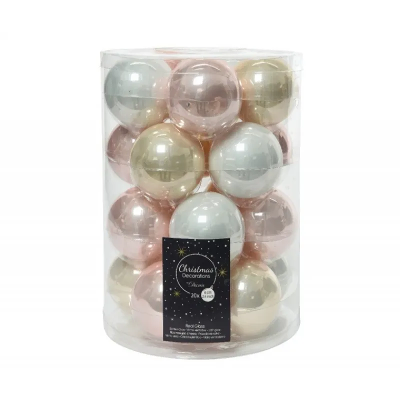 Kaemingk Palline Di Natale|Addobbi Per Albero Di Natale*Palline di Natale in vetro da appendere 6 cm Bianco, Oro e Rosa. Set 20