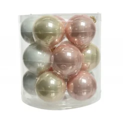 Kaemingk Palline Di Natale|Addobbi Per Albero Di Natale*Palline di Natale in vetro da appendere 6 cm Rosa, Bianco e Perla. Set 15