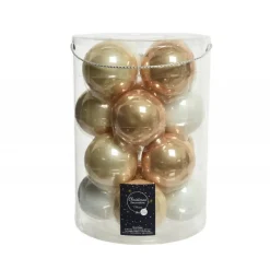 Kaemingk Palline Di Natale|Addobbi Per Albero Di Natale*Palline di Natale in vetro da appendere 8 cm Perla, Caramello e Bianco. Set 16