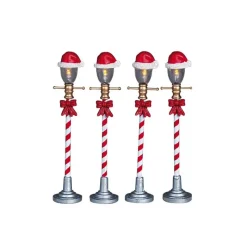 Lemax Luci E Alimentatori|Lemax Best Buy*Santa Hat Street Lamp Set of 4 B/O 4.5V Cod. 64472