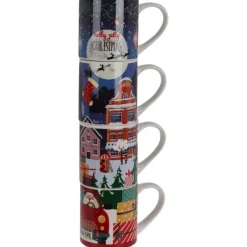 Koopman Oggetti Per La Tavola*Set 4 Tazze Natale New Bone 265 ml. Pezzo Singolo