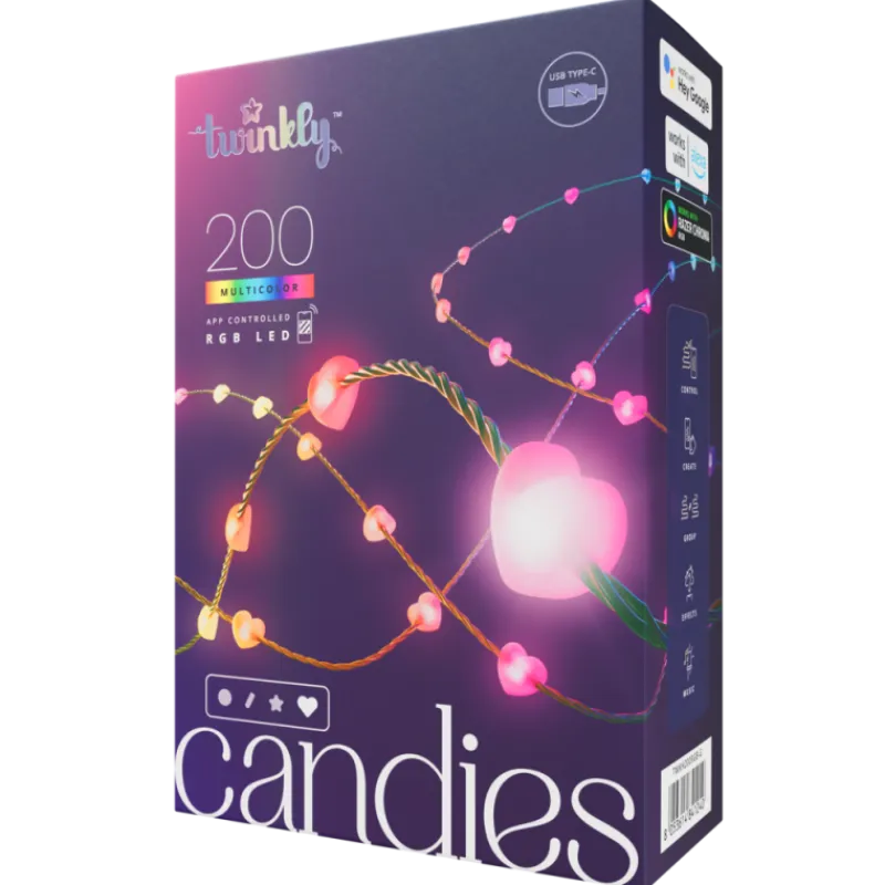 Twinkly Twinkly Home|Novità 2024*CANDIES a Cuore Luci di Natale Smart 200 Led RGB II Generazione Cavo Verde