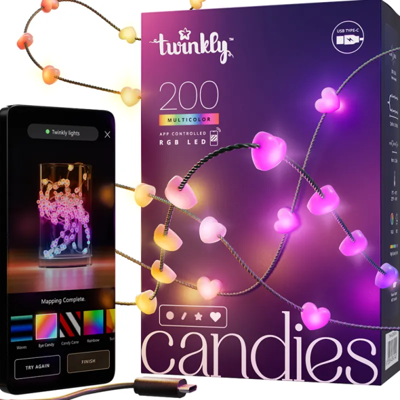 Twinkly Twinkly Home|Novità 2024*CANDIES a Cuore Luci di Natale Smart 200 Led RGB II Generazione Cavo Verde