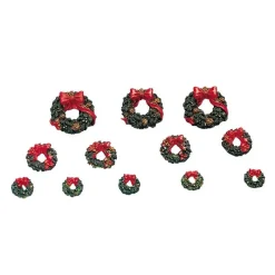 Lemax Accessori*Wreaths With Red Bow Set of 12 Cod. 34957
